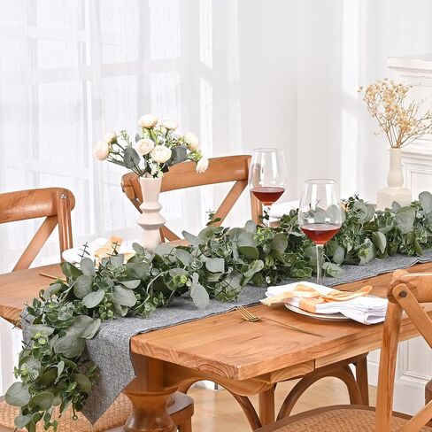 MARTINE MALL 4 Pcs Artificial Eucalyptus Garland, 24 Ft Fake Greenery Garland, Faux Silver Dollar Eucalyptus Garland for Table Backdrop Arch Wall Weeding Party Home Decor, Grey Green in Saudi Arabia