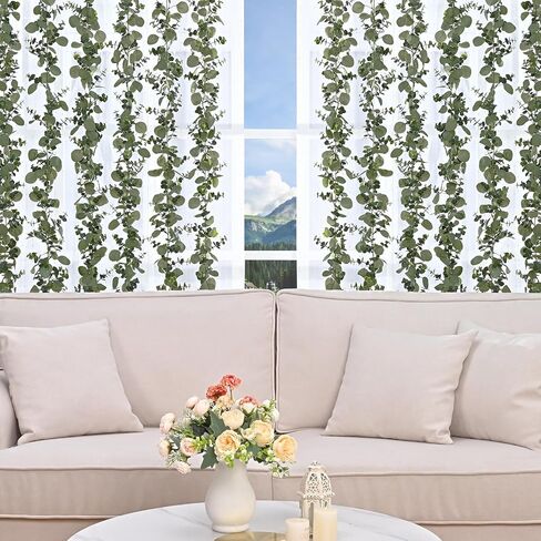 MARTINE MALL 4 Pcs Artificial Eucalyptus Garland, 24 Ft Fake Greenery Garland, Faux Silver Dollar Eucalyptus Garland for Table Backdrop Arch Wall Weeding Party Home Decor, Grey Green in Saudi Arabia