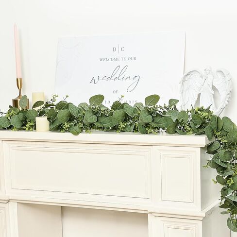 MARTINE MALL 4 Pcs Artificial Eucalyptus Garland, 24 Ft Fake Greenery Garland, Faux Silver Dollar Eucalyptus Garland for Table Backdrop Arch Wall Weeding Party Home Decor, Grey Green in Saudi Arabia