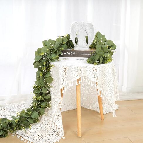 MARTINE MALL 4 Pcs Artificial Eucalyptus Garland, 24 Ft Fake Greenery Garland, Faux Silver Dollar Eucalyptus Garland for Table Backdrop Arch Wall Weeding Party Home Decor, Grey Green in Saudi Arabia