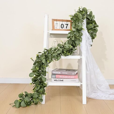 MARTINE MALL 4 Pcs Artificial Eucalyptus Garland, 24 Ft Fake Greenery Garland, Faux Silver Dollar Eucalyptus Garland for Table Backdrop Arch Wall Weeding Party Home Decor, Grey Green in Saudi Arabia