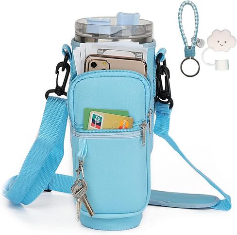 Amoilly Stanley Cup Accessories for Stanley 40 oz Tumbler, Water Bottle Carrier Bag with Strap for Stanley Cup 40 oz l Water Bottle Pouch for Gift (Blue-new) in Saudi Arabia