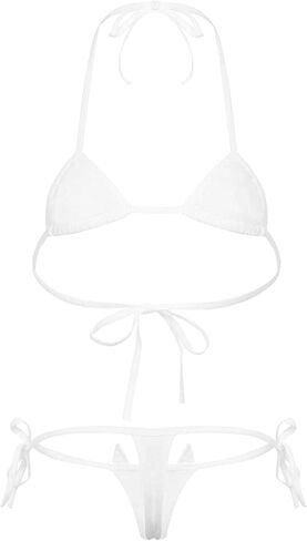 DRHOM Womens Girls Cat Paw Printed Two-Pieces Swimsuit Halter Bra Top and Tie Sides Micro Thong Set Bikinis Swimwear in Kuwait