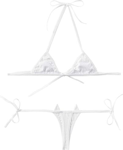 DRHOM Womens Girls Cat Paw Printed Two-Pieces Swimsuit Halter Bra Top and Tie Sides Micro Thong Set Bikinis Swimwear in Kuwait