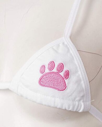 DRHOM Womens Girls Cat Paw Printed Two-Pieces Swimsuit Halter Bra Top and Tie Sides Micro Thong Set Bikinis Swimwear in Kuwait