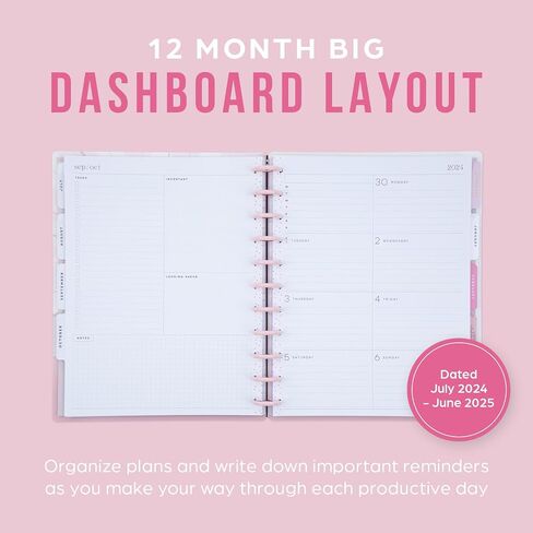 Happy Planner Disc-Bound 12-Month Planner, July 2024–June 2025 Daily, Weekly, and Monthly Planner, Big Size, Vertical Layout, Exotic Borders, 72 Pages, 12 Dividers, 2 Sticker Sheets, 8.5" x 11" in Saudi Arabia