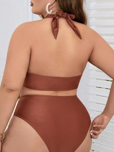 WDIRARA Women's Plus Size Swimwear Draped Cut Out Halter Backless Swimsuit Monokini One Piece Bathing Suit in Saudi Arabia