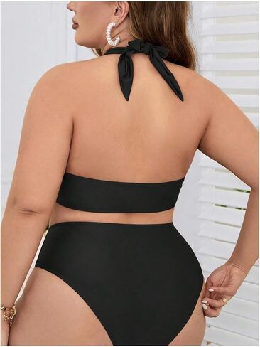 WDIRARA Women's Plus Size Swimwear Draped Cut Out Halter Backless Swimsuit Monokini One Piece Bathing Suit in Saudi Arabia