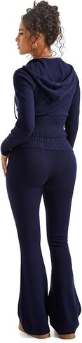 SUUKSESS Women 2 Piece Fall Sets Cropped Zip Up Hoodie Foldover Flare Leg Pants in Saudi Arabia