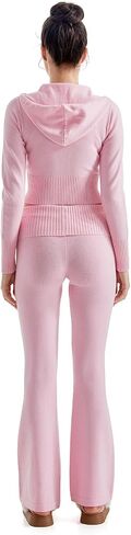 SUUKSESS Women 2 Piece Fall Sets Cropped Zip Up Hoodie Foldover Flare Leg Pants in Saudi Arabia