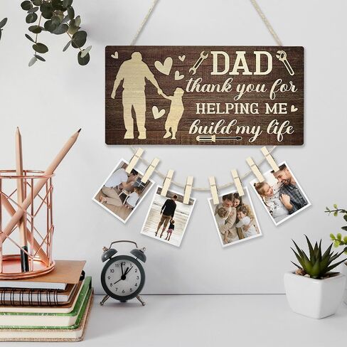 Putuo Decor Dad شكرًا لمساعدتي في بناء حياتي ريفي عيد الأب جدار ديكور خشبي تذكاري صورة معلقة لوحة مع مقاطع كلية أبي صورة معلقة لوحة العرض in Kuwait