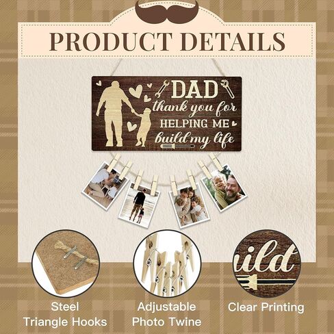 Putuo Decor Dad شكرًا لمساعدتي في بناء حياتي ريفي عيد الأب جدار ديكور خشبي تذكاري صورة معلقة لوحة مع مقاطع كلية أبي صورة معلقة لوحة العرض in Kuwait