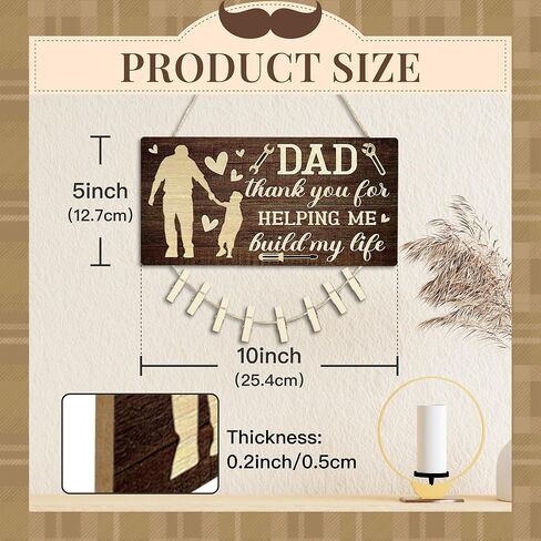 Putuo Decor Dad شكرًا لمساعدتي في بناء حياتي ريفي عيد الأب جدار ديكور خشبي تذكاري صورة معلقة لوحة مع مقاطع كلية أبي صورة معلقة لوحة العرض in Kuwait