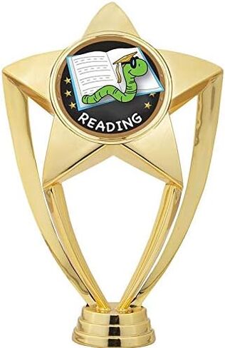 Crown Awards Reading Trophy, 7" Reading Bookworm Star Trophy On White Luxury Trophy Base in Saudi Arabia