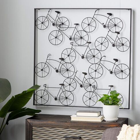 Deco 79 Metal Bike Home Wall Decor Stacked Wall Sculpture with Black Frame, Wall Art 32" x 1" x 32", Black in Saudi Arabia