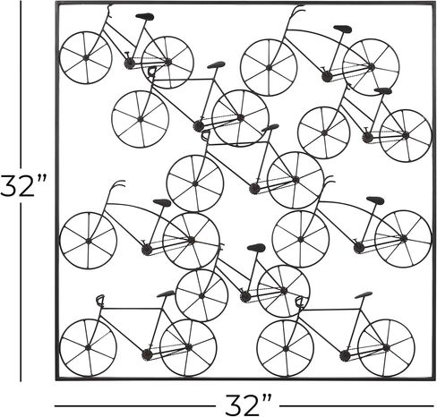 Deco 79 Metal Bike Home Wall Decor Stacked Wall Sculpture with Black Frame, Wall Art 32" x 1" x 32", Black in Saudi Arabia