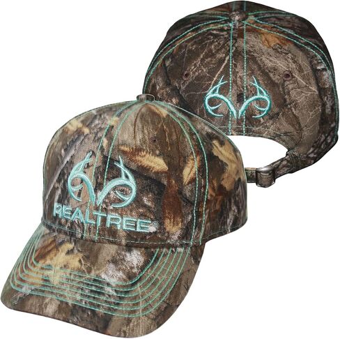 قبعة صيد الغزلان المموهة بشعار قرن الوعل المطرز من Realtree - منقار منحني مسبقًا، هيكل جانبي منخفض متوسط ​​مكون من 6 لوحات (الولايات المتحدة، ألفا، مقاس واحد، كبير، قياسي، قماش حافة/شعار أزرق مخضر) in Kuwait
