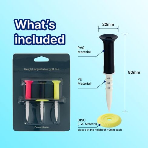 تي شيرتات جولف Motex Pioneer Design بارتفاع قابل للتعديل، مصنوعة من مواد PE وPVC | 40، 45، 50، 55 ملم الارتفاع متاح - 3 قطع (PID-GT-02A، PID-GT-02B) in Kuwait