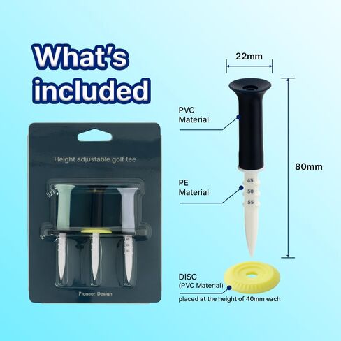 تي شيرتات جولف Motex Pioneer Design بارتفاع قابل للتعديل، مصنوعة من مواد PE وPVC | 40، 45، 50، 55 ملم الارتفاع متاح - 3 قطع (PID-GT-02A، PID-GT-02B) in Kuwait