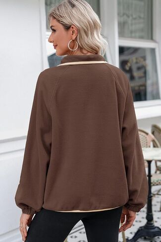Dokotoo Sweatshirt for Women Oversized Fuzzy Fleece Jacket Color Block Button Long Sleeve Pullover Sherpa Sweatshirts Tops in Saudi Arabia