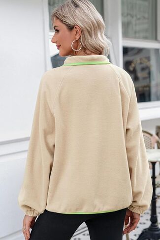 Dokotoo Sweatshirt for Women Oversized Fuzzy Fleece Jacket Color Block Button Long Sleeve Pullover Sherpa Sweatshirts Tops in Saudi Arabia
