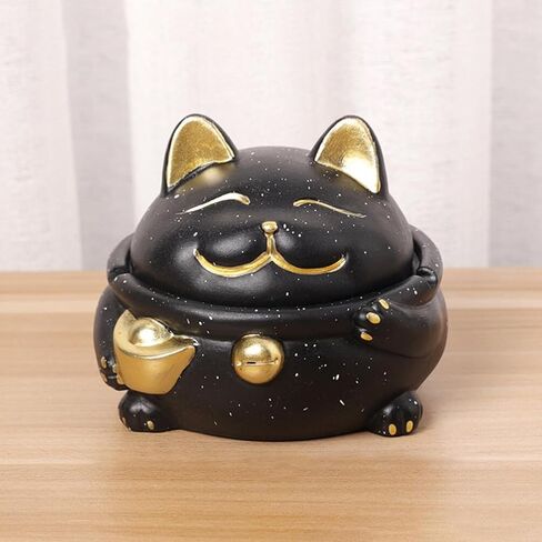 منفضة سجائر من السيراميك من BESTOYARD مع غطاء منفضة سجائر لاكي كات مانيكي قطة الحظ تمثال حامل رماد للتدخين لديكور المنزل والمكتب in Kuwait