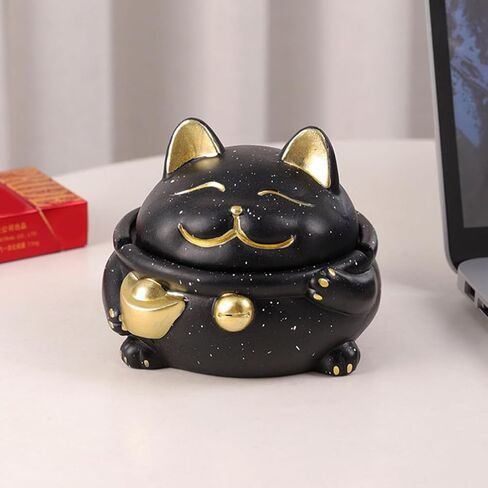 منفضة سجائر من السيراميك من BESTOYARD مع غطاء منفضة سجائر لاكي كات مانيكي قطة الحظ تمثال حامل رماد للتدخين لديكور المنزل والمكتب in Kuwait