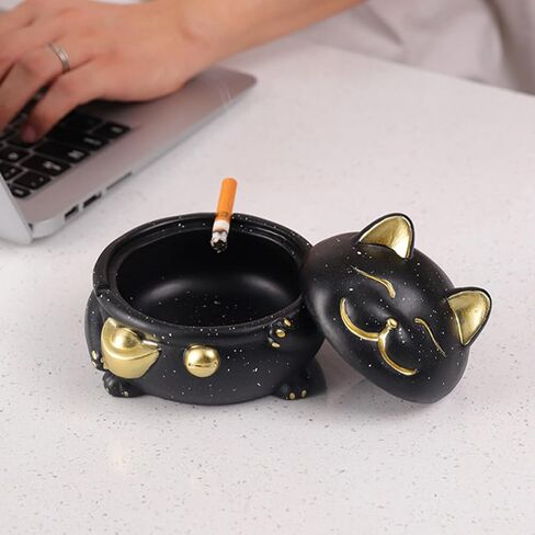 منفضة سجائر من السيراميك من BESTOYARD مع غطاء منفضة سجائر لاكي كات مانيكي قطة الحظ تمثال حامل رماد للتدخين لديكور المنزل والمكتب in Kuwait