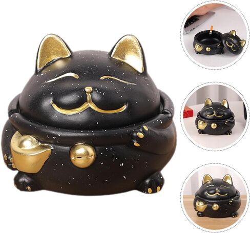 منفضة سجائر من السيراميك من BESTOYARD مع غطاء منفضة سجائر لاكي كات مانيكي قطة الحظ تمثال حامل رماد للتدخين لديكور المنزل والمكتب in Kuwait
