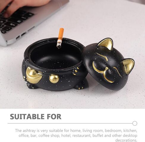 منفضة سجائر من السيراميك من BESTOYARD مع غطاء منفضة سجائر لاكي كات مانيكي قطة الحظ تمثال حامل رماد للتدخين لديكور المنزل والمكتب in Kuwait