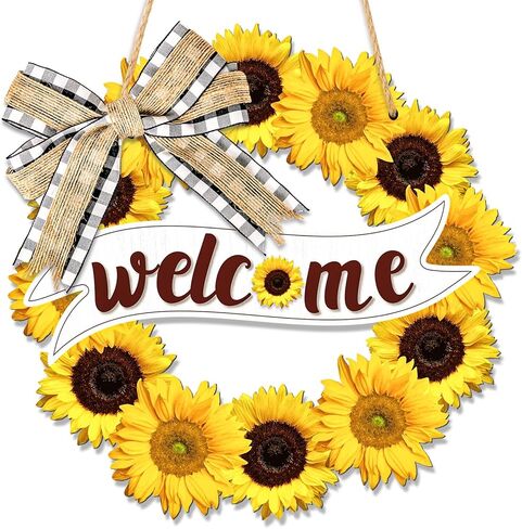 أكاليل عباد الشمس لديكور الباب الأمامي، لافتة ترحيب صيفية مع فيونكة لديكورات تعليق الحائط لباب الشرفة المنزلية in Kuwait