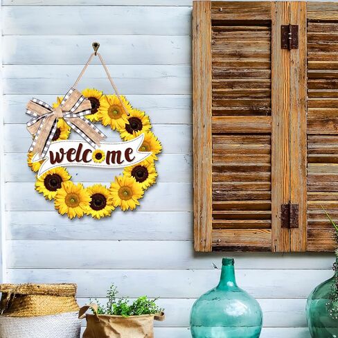 أكاليل عباد الشمس لديكور الباب الأمامي، لافتة ترحيب صيفية مع فيونكة لديكورات تعليق الحائط لباب الشرفة المنزلية in Kuwait