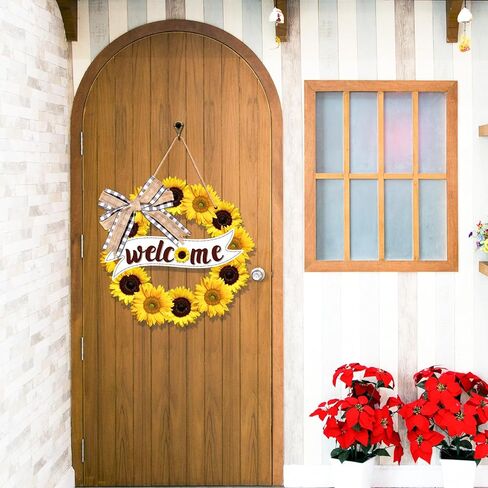 أكاليل عباد الشمس لديكور الباب الأمامي، لافتة ترحيب صيفية مع فيونكة لديكورات تعليق الحائط لباب الشرفة المنزلية in Kuwait