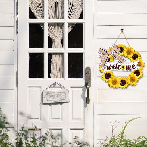 أكاليل عباد الشمس لديكور الباب الأمامي، لافتة ترحيب صيفية مع فيونكة لديكورات تعليق الحائط لباب الشرفة المنزلية in Kuwait