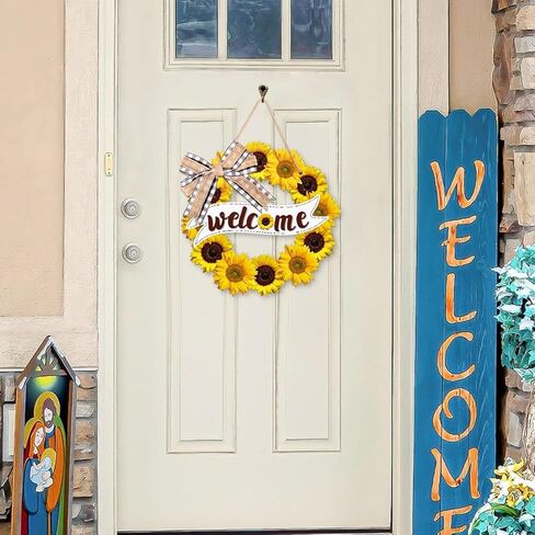 أكاليل عباد الشمس لديكور الباب الأمامي، لافتة ترحيب صيفية مع فيونكة لديكورات تعليق الحائط لباب الشرفة المنزلية in Kuwait