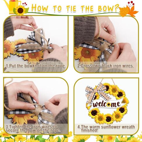 أكاليل عباد الشمس لديكور الباب الأمامي، لافتة ترحيب صيفية مع فيونكة لديكورات تعليق الحائط لباب الشرفة المنزلية in Kuwait