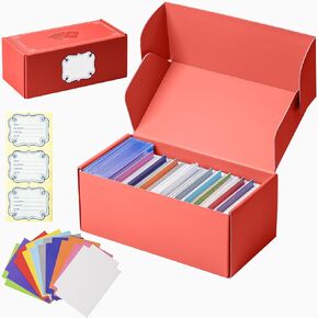 Trading Card Storage Box, Cardboard Sports Game Card Collector Organizer with 10 Dividers & Sticker, Playing Card Case Holder for MTG/for TCG/for CAH/for YuGiOh/Sports Cards -Black