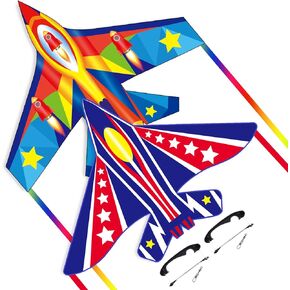 Fighter Airplane Kites (2 Pack) for Kids Ages 4-8 & 8-12 - Easy to Fly, Kites for Toddlers and Adults with Kite Handle and 300ft String, Beginner Kite for Beach Trip.