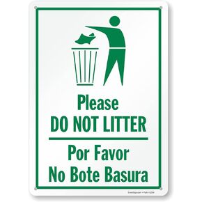 SmartSign 14 x 10 inch “Please Do Not Litter, Por Favor No Bote Basura" Metal Sign, 40 mil Laminated Rustproof Aluminum, Green and White, Made in USA