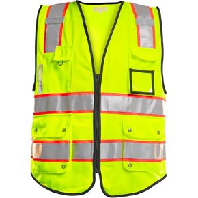 PACIFIC 10 Pockets Safety Vest for Men, 3M High Visibility Reflective Strips with Pockets and Zipper, ANSI Class 2, Yellow, X-Large