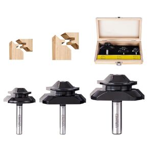 45 Degree Lock Miter Router Bit 1/4 Inch Shank and 1/2 Shank, for 1/2", 3/4", 1" Cutting Height, 3PCS Joint Router Bits, Woodworking Tools Milling Cutter, Easy to Create Lock Miter Joint