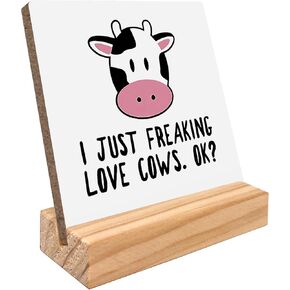 kunlisa Hay Girl Hay Cow Sign, Cow Decor, Cow Decor for Bedroom, Cow Decorations for Home, Cow Room Decor, Cow Gifts for Girls, Cow Wood Plaque Sign Desk Decor
