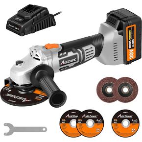 AVID POWER Cordless Angle Grinder with 4-pole Motor, 20V Cordless Grinders Tools w/3.0A Battery & Fast Charger, 4-1/2 Inch Grinding Wheels, Cutting Wheels, Flap Discs and Auxiliary Handle - Grey