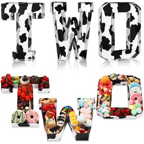 3 Pcs 13.7''h Cow Print Charcuterie Board ONE Letter Decorative Box for 1st Charcuterie Birthday Party Fillable Paper Mache Candy Container for Baby Shower Birthday (One)