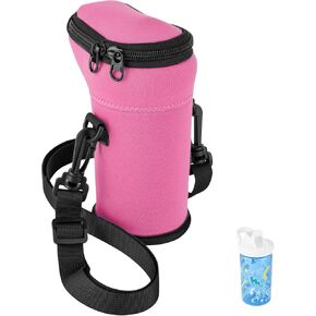 Xxerciz Water Bottle Holder with Strap for 14oz CamelBak Kids Water Bottle, Insulated Neoprene Bottle Pouch Travel Carrier Bag, Water Bottle Sleeve for Kids Walking Hiking Camping (Pink)