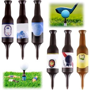 Beer Bottle Golf Tees, 6 Pack Handmade Sturdy Unbreakable and Recyclable Funny Plastic Golf Tee Golf Gift for Men Bachelor Party Novelty Gift for Golfers 3.54" Tall Variety