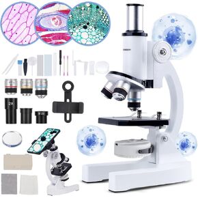 Microscope for Kids Beginner, 40X-2000X Kids Microscope Kit with Adjustable Brightness LED, Slides, Biological Compound Microscope for School Lab Home Education, Gifts for Children Students