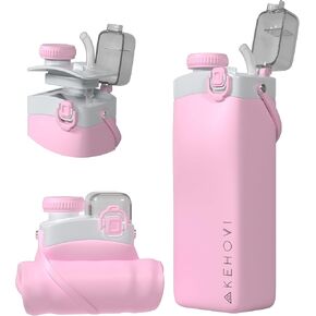 Collapsible Water Bottles, Leakproof Straw Clamping Lid. Reusable Foldable Portable Sports Water Bottle for Gym Camping Hiking Travel Must Have, BPA Free (pink) in Saudi Arabia