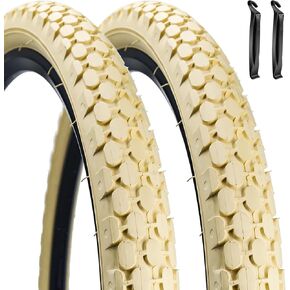 2 Pack 26" Bike Tire 26 x 2.125 Inch Folding Replacement Bicycle Tire Cream or with 32MM Schrader Valve for Beach Cruiser Bike