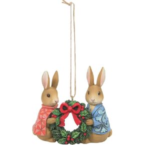 Beatrix Potter by Jim Shore Peter and Flopsy with Wreath, Hanging Ornament, 3.07 Inch, Multicolor